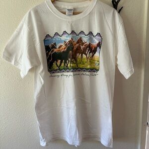 Wild horses, native American, size large made in Haiti Gildan heavyweight cotton